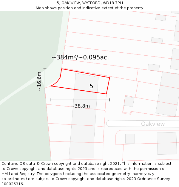 5, OAK VIEW, WATFORD, WD18 7PH: Plot and title map