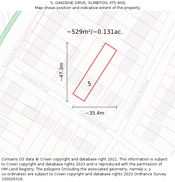 5, OAKDENE DRIVE, SURBITON, KT5 9NQ: Plot and title map