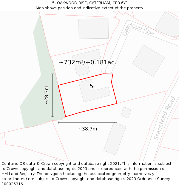 5, OAKWOOD RISE, CATERHAM, CR3 6YF: Plot and title map