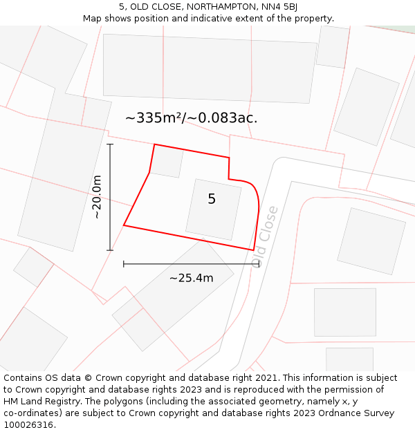 5, OLD CLOSE, NORTHAMPTON, NN4 5BJ: Plot and title map