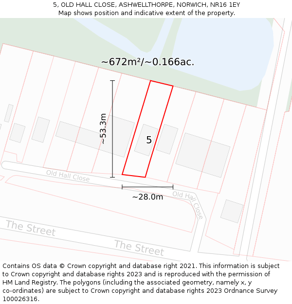 5, OLD HALL CLOSE, ASHWELLTHORPE, NORWICH, NR16 1EY: Plot and title map