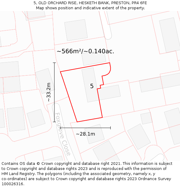 5, OLD ORCHARD RISE, HESKETH BANK, PRESTON, PR4 6FE: Plot and title map