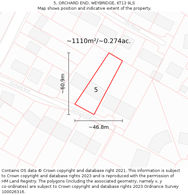 5, ORCHARD END, WEYBRIDGE, KT13 9LS: Plot and title map