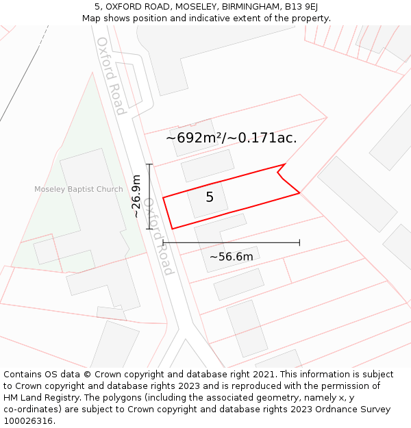 5, OXFORD ROAD, MOSELEY, BIRMINGHAM, B13 9EJ: Plot and title map