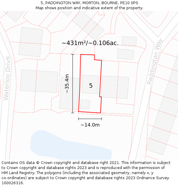 5, PADDINGTON WAY, MORTON, BOURNE, PE10 0PS: Plot and title map