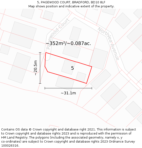 5, PAGEWOOD COURT, BRADFORD, BD10 8LF: Plot and title map