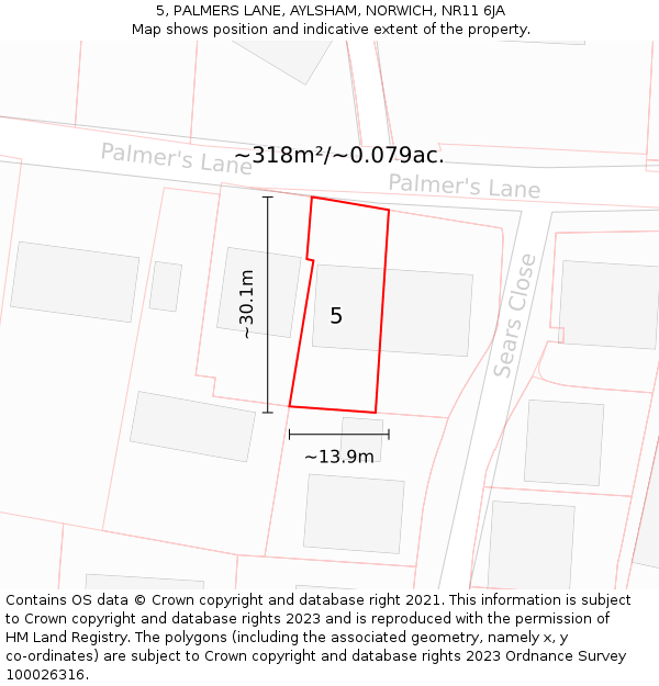 5, PALMERS LANE, AYLSHAM, NORWICH, NR11 6JA: Plot and title map