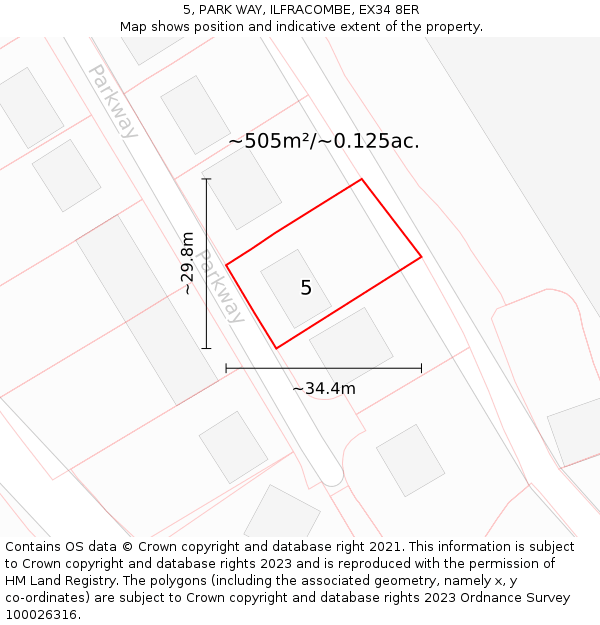 5, PARK WAY, ILFRACOMBE, EX34 8ER: Plot and title map