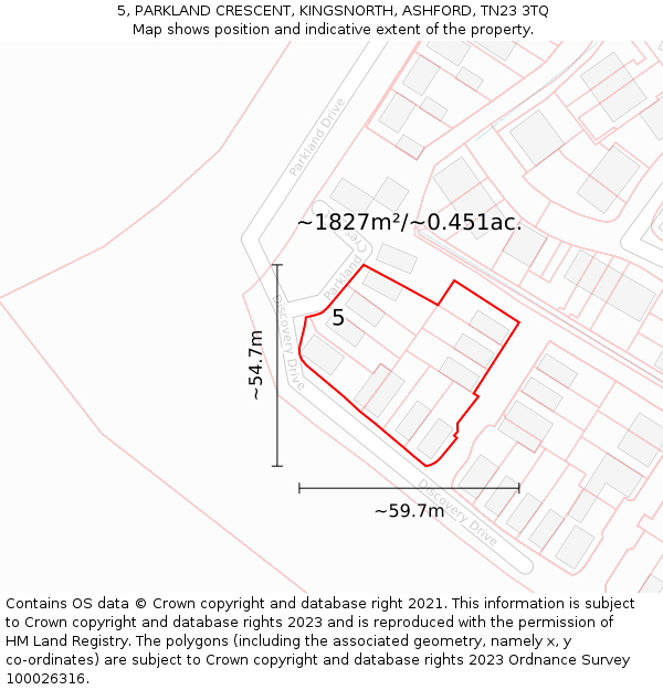 5, PARKLAND CRESCENT, KINGSNORTH, ASHFORD, TN23 3TQ: Plot and title map