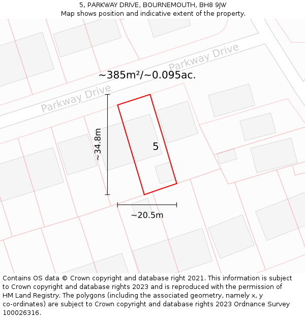 5, PARKWAY DRIVE, BOURNEMOUTH, BH8 9JW: Plot and title map