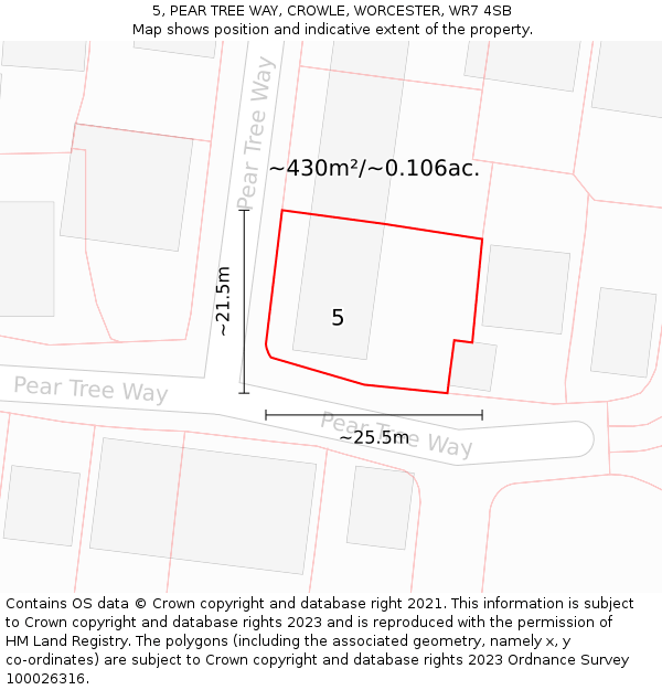 5, PEAR TREE WAY, CROWLE, WORCESTER, WR7 4SB: Plot and title map