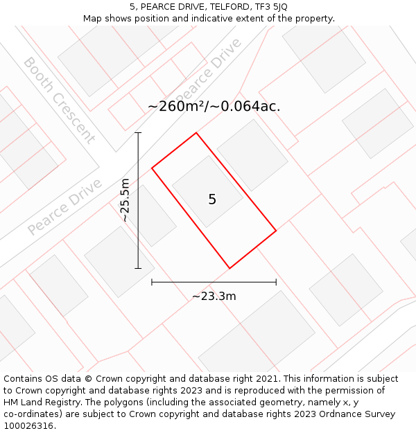 5, PEARCE DRIVE, TELFORD, TF3 5JQ: Plot and title map