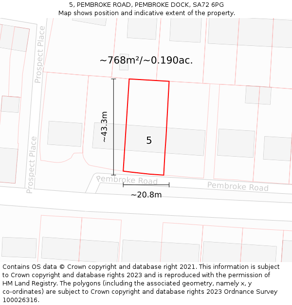 5, PEMBROKE ROAD, PEMBROKE DOCK, SA72 6PG: Plot and title map