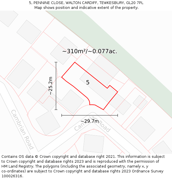 5, PENNINE CLOSE, WALTON CARDIFF, TEWKESBURY, GL20 7PL: Plot and title map