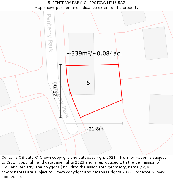 5, PENTERRY PARK, CHEPSTOW, NP16 5AZ: Plot and title map