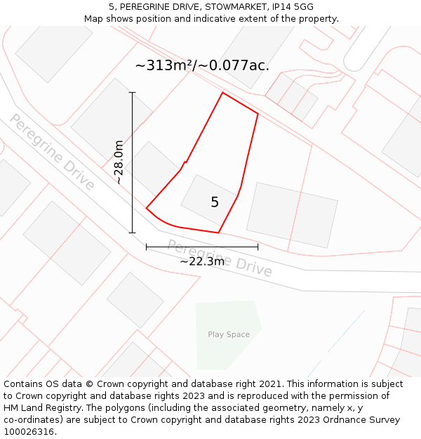 5, PEREGRINE DRIVE, STOWMARKET, IP14 5GG: Plot and title map