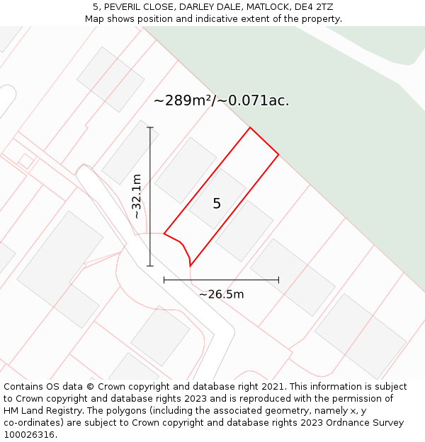 5, PEVERIL CLOSE, DARLEY DALE, MATLOCK, DE4 2TZ: Plot and title map