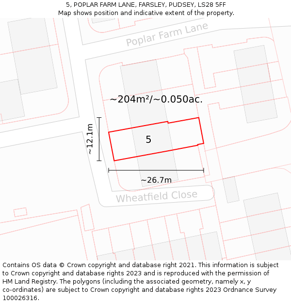 5, POPLAR FARM LANE, FARSLEY, PUDSEY, LS28 5FF: Plot and title map