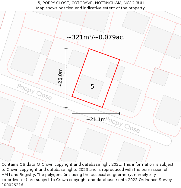 5, POPPY CLOSE, COTGRAVE, NOTTINGHAM, NG12 3UH: Plot and title map