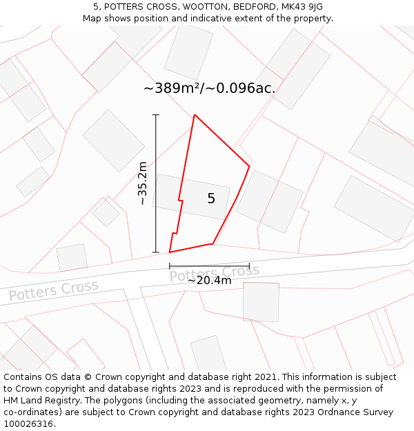 5, POTTERS CROSS, WOOTTON, BEDFORD, MK43 9JG: Plot and title map