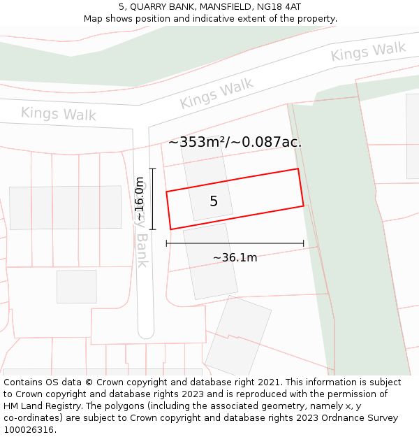 5, QUARRY BANK, MANSFIELD, NG18 4AT: Plot and title map