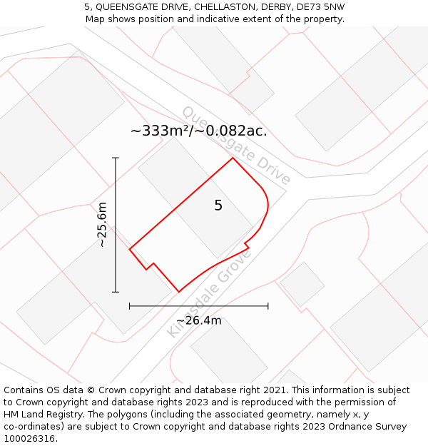 5, QUEENSGATE DRIVE, CHELLASTON, DERBY, DE73 5NW: Plot and title map