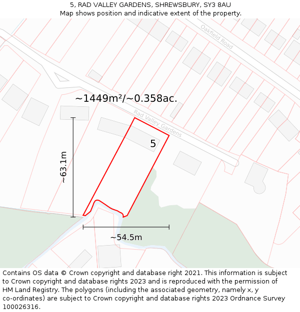 5, RAD VALLEY GARDENS, SHREWSBURY, SY3 8AU: Plot and title map