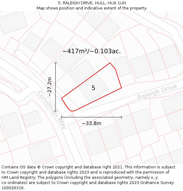 5, RALEIGH DRIVE, HULL, HU9 1UN: Plot and title map