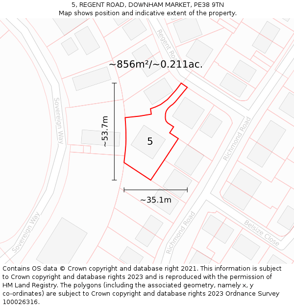 5, REGENT ROAD, DOWNHAM MARKET, PE38 9TN: Plot and title map