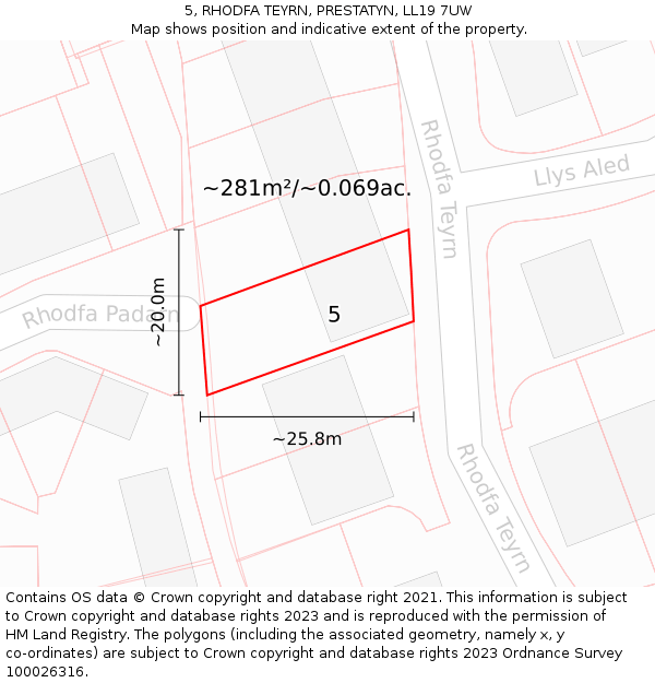 5, RHODFA TEYRN, PRESTATYN, LL19 7UW: Plot and title map