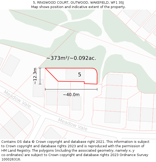 5, RINGWOOD COURT, OUTWOOD, WAKEFIELD, WF1 3SJ: Plot and title map