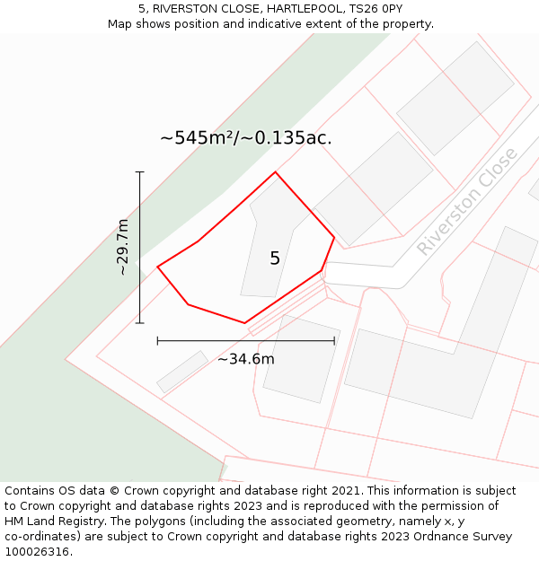 5, RIVERSTON CLOSE, HARTLEPOOL, TS26 0PY: Plot and title map