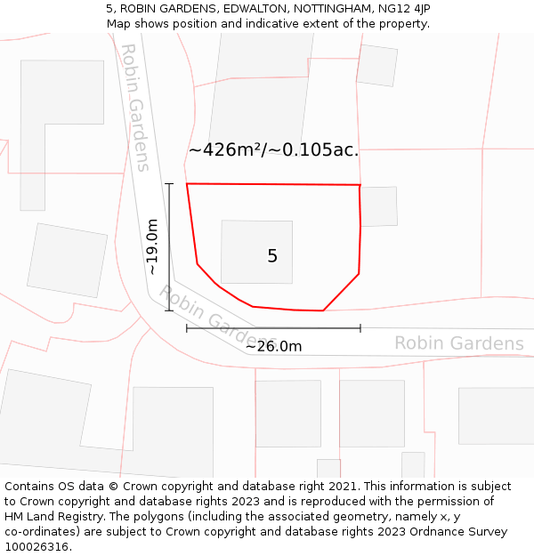 5, ROBIN GARDENS, EDWALTON, NOTTINGHAM, NG12 4JP: Plot and title map