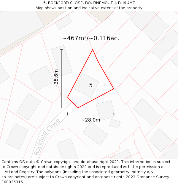 5, ROCKFORD CLOSE, BOURNEMOUTH, BH6 4AZ: Plot and title map