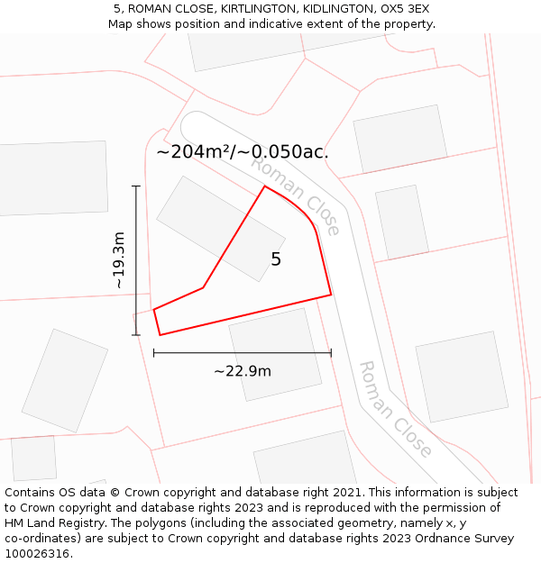 5, ROMAN CLOSE, KIRTLINGTON, KIDLINGTON, OX5 3EX: Plot and title map