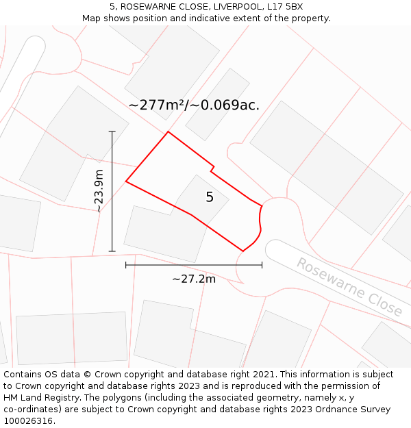 5, ROSEWARNE CLOSE, LIVERPOOL, L17 5BX: Plot and title map