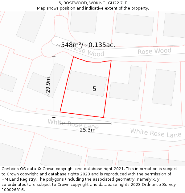 5, ROSEWOOD, WOKING, GU22 7LE: Plot and title map