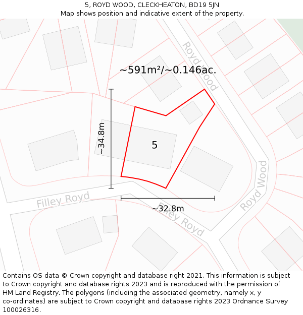 5, ROYD WOOD, CLECKHEATON, BD19 5JN: Plot and title map