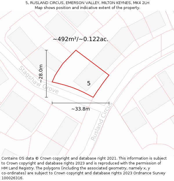 5, RUSLAND CIRCUS, EMERSON VALLEY, MILTON KEYNES, MK4 2LH: Plot and title map