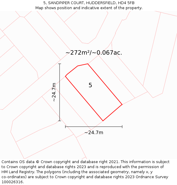 5, SANDPIPER COURT, HUDDERSFIELD, HD4 5FB: Plot and title map