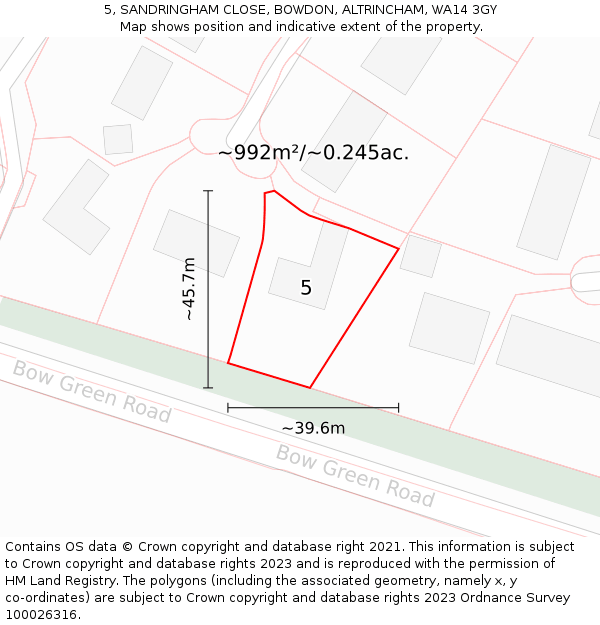 5, SANDRINGHAM CLOSE, BOWDON, ALTRINCHAM, WA14 3GY: Plot and title map