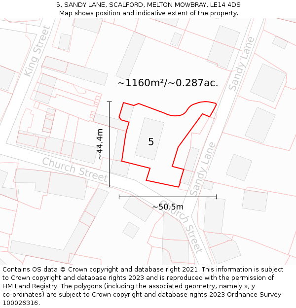 5, SANDY LANE, SCALFORD, MELTON MOWBRAY, LE14 4DS: Plot and title map