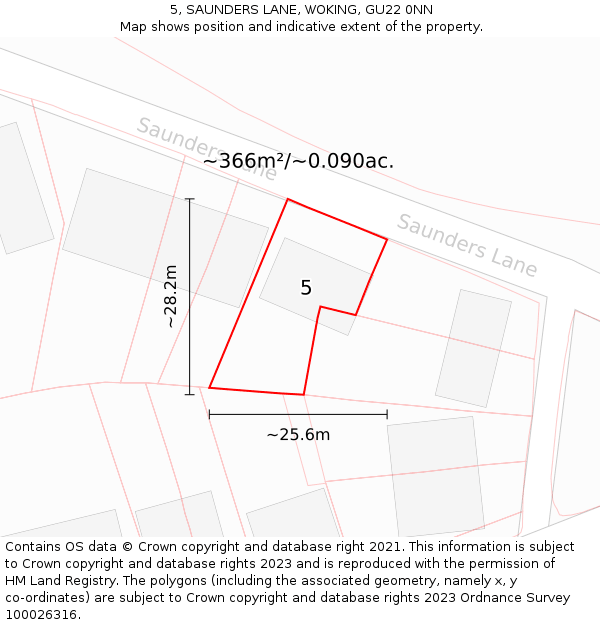 5, SAUNDERS LANE, WOKING, GU22 0NN: Plot and title map