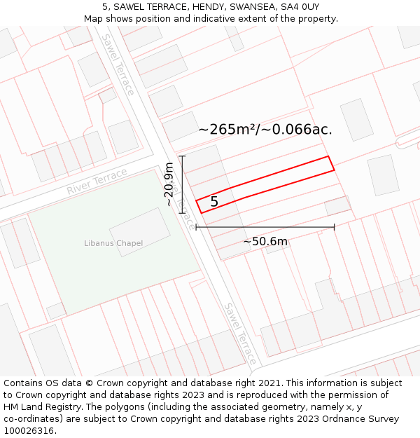 5, SAWEL TERRACE, HENDY, SWANSEA, SA4 0UY: Plot and title map