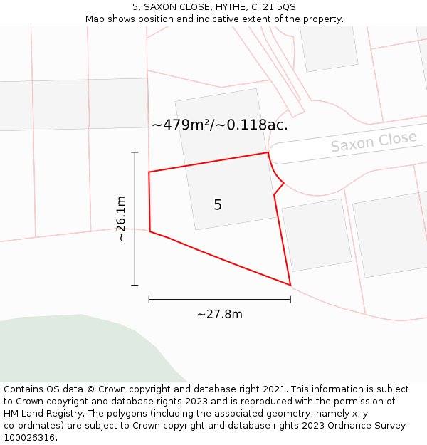 5, SAXON CLOSE, HYTHE, CT21 5QS: Plot and title map