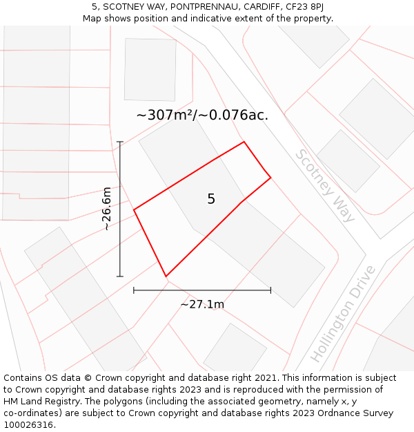 5, SCOTNEY WAY, PONTPRENNAU, CARDIFF, CF23 8PJ: Plot and title map