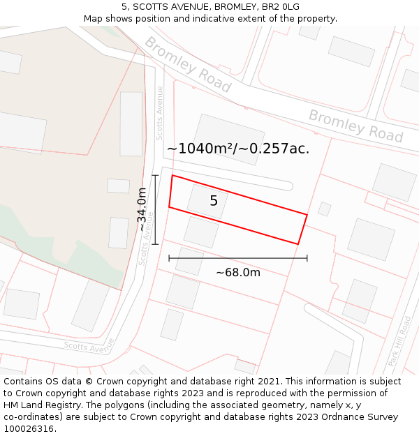 5, SCOTTS AVENUE, BROMLEY, BR2 0LG: Plot and title map