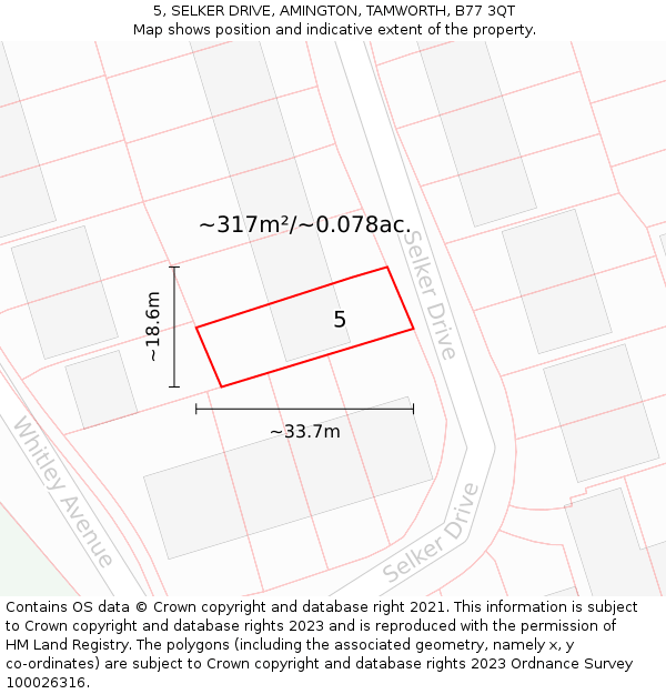 5, SELKER DRIVE, AMINGTON, TAMWORTH, B77 3QT: Plot and title map