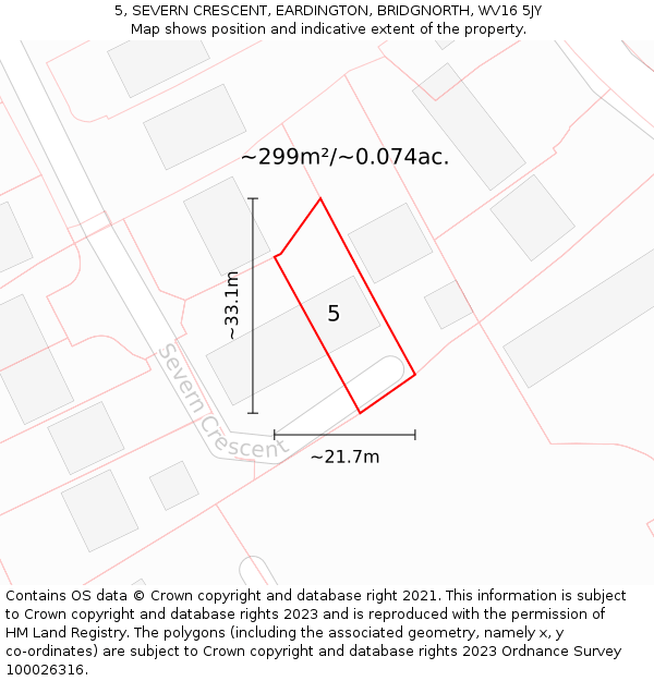 5, SEVERN CRESCENT, EARDINGTON, BRIDGNORTH, WV16 5JY: Plot and title map