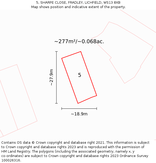 5, SHARPE CLOSE, FRADLEY, LICHFIELD, WS13 8XB: Plot and title map